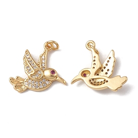 Rack Plating Brass Micro Pave Cubic Zirconia Pendants, Bird Charm, Cadmium Free & Lead Free, Long-Lasting Plated, with Jump Ring