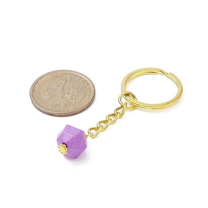 Faceted Round Acrylic Pendant Keychain, with Iron Split Key Rings