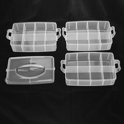 Plastic Bead Containers, Rectangle,Three Layers, A Total of 24 Compartments, 234x153x185mm, Compartment: 72x56~57x74mm
