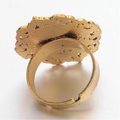 Vintage base anillo de hierro componentes del anillo de dedo de acero, sin plomo y cadmio, 17x5 mm, bandeja ovalada: 18x13 mm