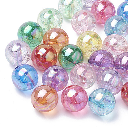 AB-Color Plated Transparent Acrylic Beads with Glitter Powder, Round
