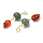 Natural Green Aventurine & Natural Agate Pendant Decorations, with Brass Spring Ring Clasps, Pumpkin & Leaf
