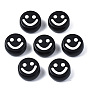 Opaque Acrylic Beads, Flat Round with Smiling Face