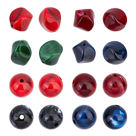 BENECREAT 72Pcs 2 Style Imitation Gemstone Acrylic Beads, Round & Nuggets