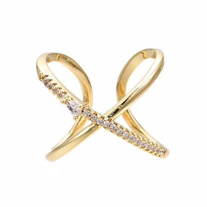 Настоящее кольцо-манжета из позолоченной латуни с крест-накрест, проволочное кольцо с широким открытым кольцом для женщин