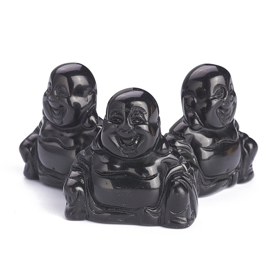Negro obsidiana decoraciones de visualización naturales, tema budista, sin agujero / sin perforar, 3 d Buda