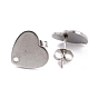 Ion Plating(IP) 304 Stainless Steel Stud Earring Findings, with Ear Nuts/Earring Backs and Hole, Heart Shape