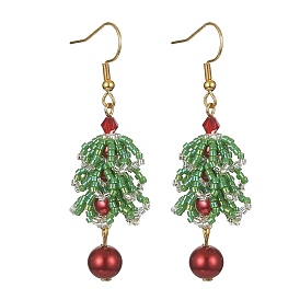 Arbre de Noël en perles miyuki delica avec boucles d'oreilles pendantes en perles de verre, 304 boucles d'oreilles longues en acier inoxydable