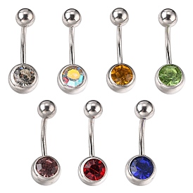 304 Stainless Steel Belly Button Rings, with Rhinestones, Curved Barbell Navel Rings