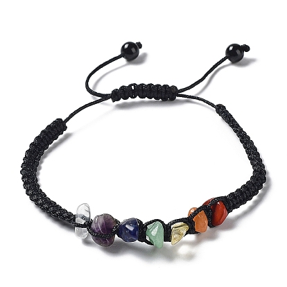 Bracelets de perles tressées avec copeaux de pierres précieuses naturelles mélangées, bracelets réglables en cordon de nylon