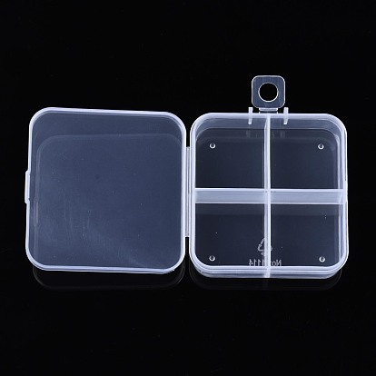 Conteneur de stockage de billes carrées en polypropylène (pp), 4 boîtes de rangement de compartiment, avec couvercle à charnière, pour bijoux petits accessoires