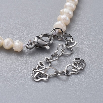 Colliers de perles d'eau douce naturelle, avec 304 rallonge de chaîne en acier inoxydable et boîtes à bijoux en papier kraft