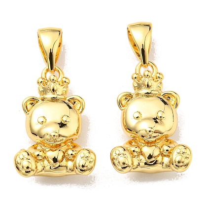 Rack Plating Brass Pendants, Lead Free & Cadmium Free, Long-Lasting Plated, Bear with Crown Charm
