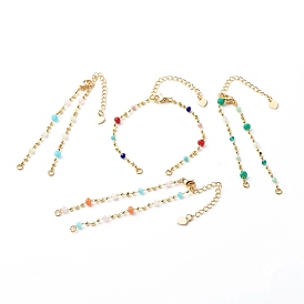 Handmade Beaded Bracelets Making, with Glass & Brass Beaded Chain, 304 Stainless Steel Findings