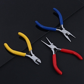 3Pcs 3 Style High-Carbon Steel Jewelry Pliers, Needle Nose/Side Cutting/Round Nose Plier, with Plastic Handle