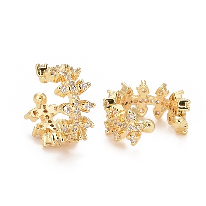 Clear Cubic Zirconia Leaf Wrap Cuff Earrings, Rack Plating Brass Jewelry for Women, Cadmium Free & Lead Free