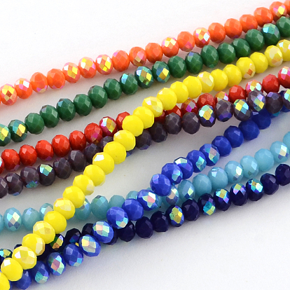 Brins de perles rondelles en verre de couleur solide, demi couleur ab plaqué, facette