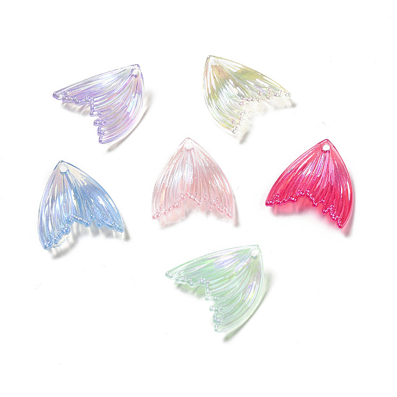 Colgantes acrílicos transparentes iridiscentes de arco iris chapados en uv, encanto de cola de pescado