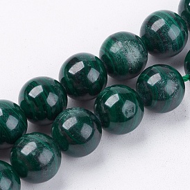 Naturelles malachite beads brins, ronde, verte