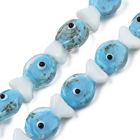 Handmade Lampwork Beads Strands, with Glitter Powder, Fish