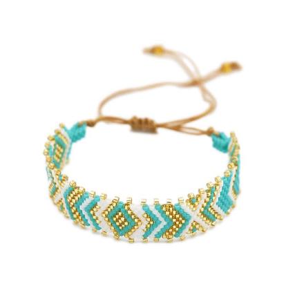 Boho Chic Miyuki Beaded Diamond Pattern Ethnic Bracelet - Handmade Fashion Accessory