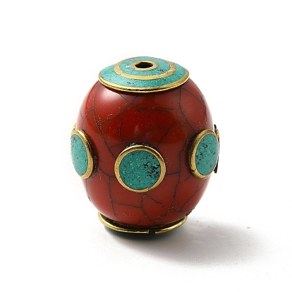 Brass Beeswax Beads, with Synthetic Turquoise, Column