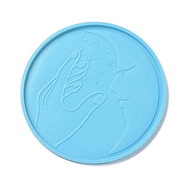 DIY Cup Mat Silicone Molds, Resin Casting Molds, For UV Resin, Epoxy Resin Craft Making, Flat Round with Moon Pattern