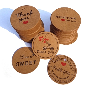 100Pcs Round Kraft Paper Gift Tags with Word Thank You/Handmade/Sweet, Peru