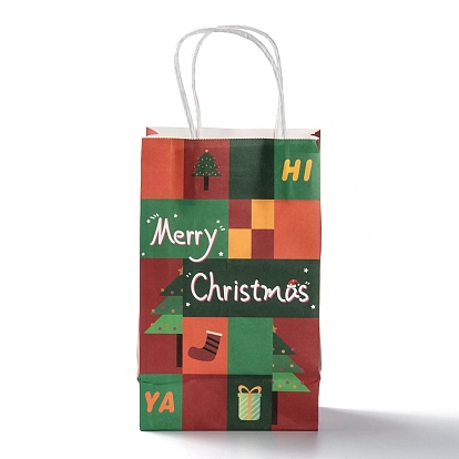 Christmas Theme Kraft Paper Gift Bags, with Handles, Shopping Bags