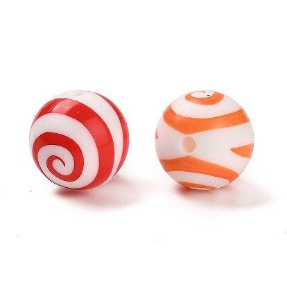 Stripe Pattern Round Silicone Focal Beads, Chewing Beads For Teethers, DIY Nursing Necklaces Making