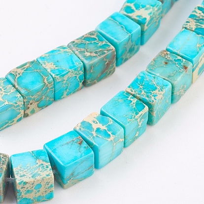 Natural Imperial Jasper Beads Strands, Dyed, Cube