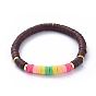 Stretch Bracelets, with Polymer Clay Heishi Beads and Electroplate Non-magnetic Synthetic Hematite Beads