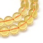 De perlas de cristal de cuarzo natural hebras, rondo, Grado A, imitación de citrino, teñido y climatizada