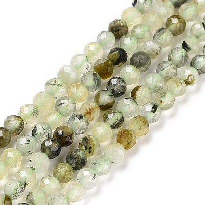 Natural Prehnite Beads Strands, Faceted, Round