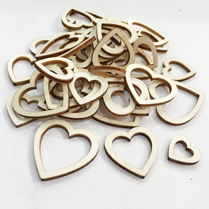 Tranches de disques en forme de coeur en bois non fini, morceaux de bois pour l'artisanat d'embellissement de bricolage