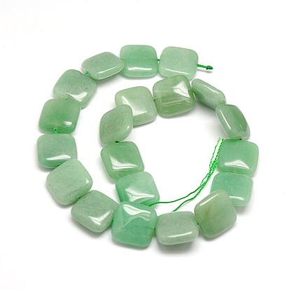 Natural Square Green Aventurine Beads Strands, Flat Slice Beads, 20x20x6mm, Hole: 1mm, about 20pcs/strand, 15.74 inch