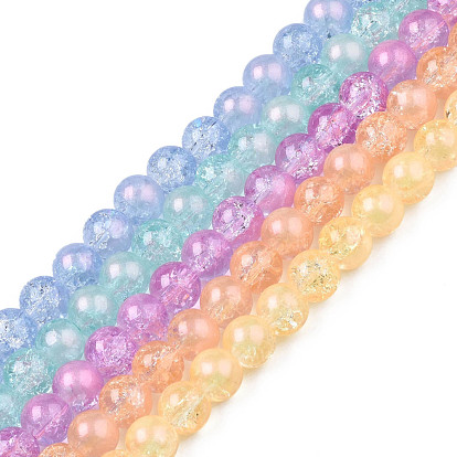 Translucent Crackle Glass Beads Strands, with Glitter Powder, Round