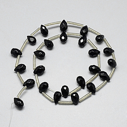 Brins de perles d'onyx noir naturel, perles percées, teint, facette, larme
