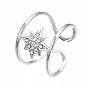 304 Stainless Steel Star Open Cuff Ring with Rhinestone, Hollow Chunky Ring for Women
