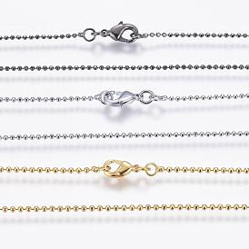 Rack Plating Brass Chain Necklaces, Ball Chain, Long-Lasting Plated