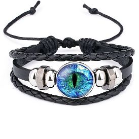 Creative Cat Eye Leather Bracelet with Glow-in-the-Dark Dragon Pupils for Men - Demon's Eye Design