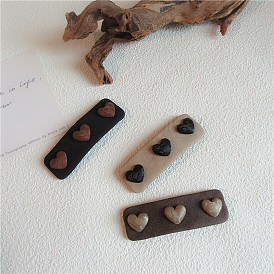 Classic PU Leather BB Hair Clip with Vintage Sweet Girl Heart-shaped Retro Hair Accessories