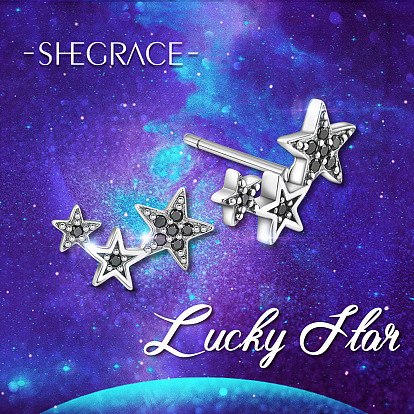 Shegrace 925 серьги-гвоздики из таиландского стерлингового серебра, с ааа класс фианитами, звезда