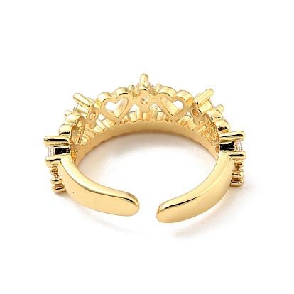 Anillo de puño abierto con corazón de circonita cúbica, joyas de latón chapado en oro real 18k para mujer, sin plomo y cadmio