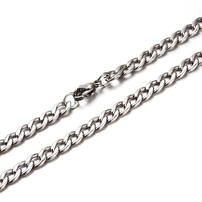 New Nice 304 Stainless Steel Curb Chain Necklaces, with Lobster Claw Clasps, Faceted, 23.6 inch(599mm)