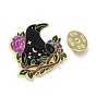Crow & Flower Enamel Pins, Light Gold Alloy Brooch for Backpack Clothes