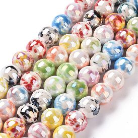 Handmade Porcelain Beads Strands, Pearlized, Round