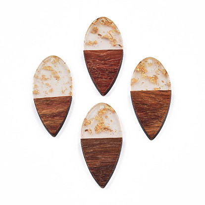 Transparent Resin & Walnut Wood Pendants, with Foil, Teardrop Shape Charm