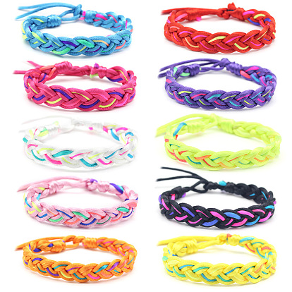 Polyester Braided Woven Cord Bracelet, Ethnic Tribal Adjustable Bracelet