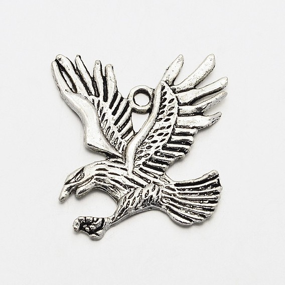 Águila / halcón encanto colgantes de la aleación de zinc de estilo tibetano, 35x32x1.5 mm, agujero: 2.5 mm